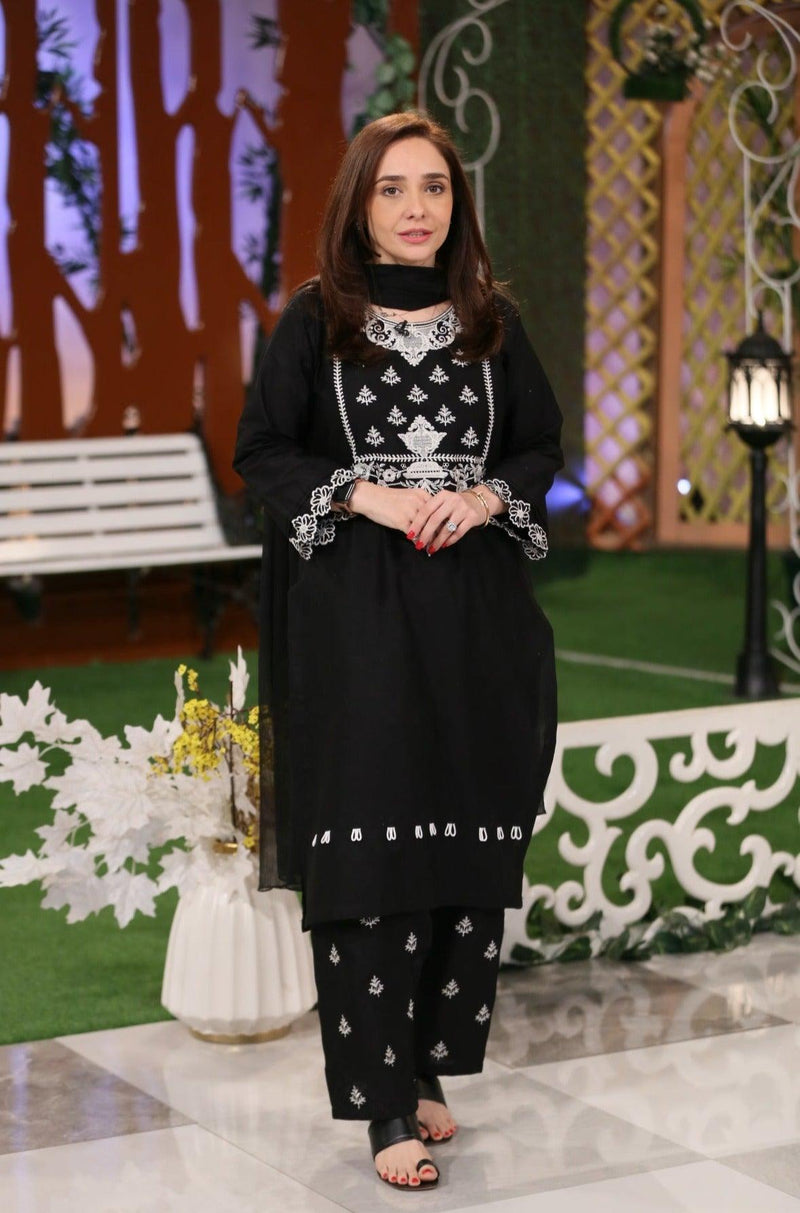 Alaina - Black Embroidered Dress 3 Pec