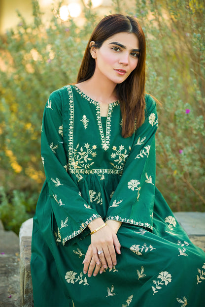 Minah - Green Frock Embroidered Lawn 2 Piece