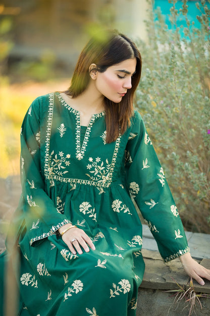 Minah - Green Frock Embroidered Lawn 2 Piece