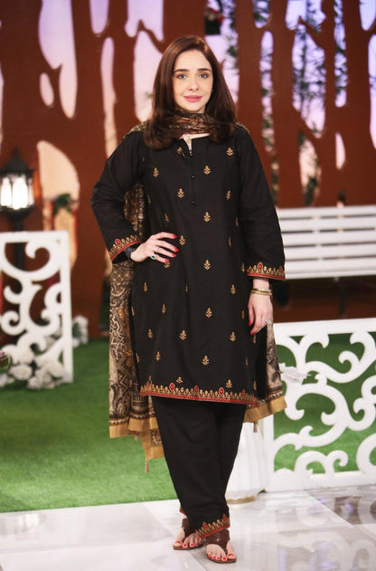 Kajal - Black Embroidered Lawn 3 pec